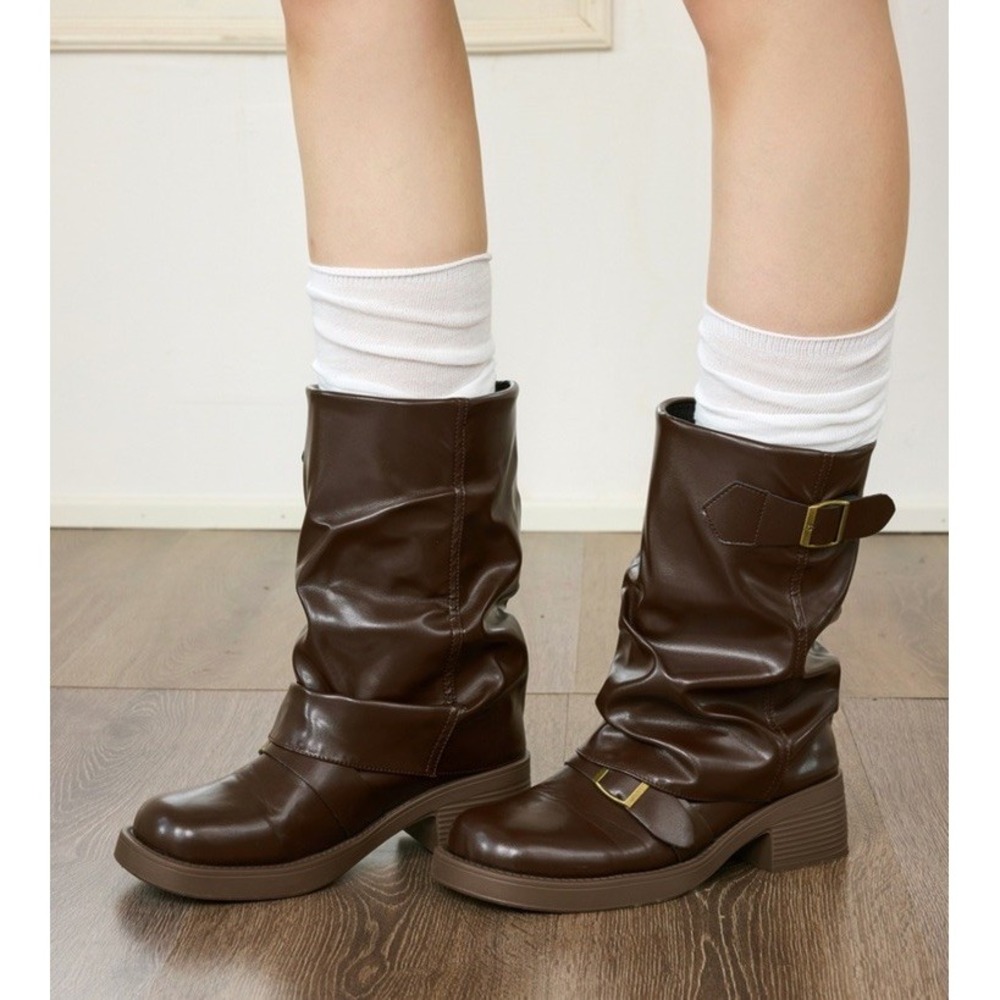 Okurimé Style With Tops, Y2K Women's Brown Fashion Ankle Buckle Boots Size 7.5